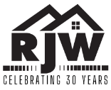 Logo for RJW: Roof Design Overhead, "Celebrating 30 Years" Below - Commercial Roofing Expertise