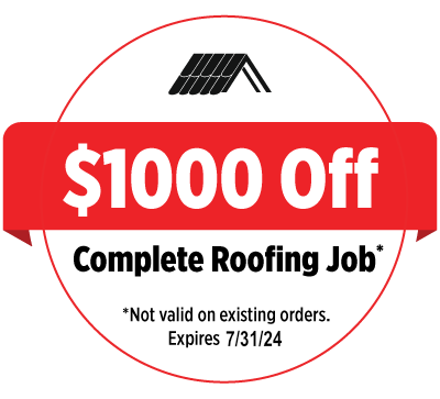 $1000 off complete roofing job. Not valid on existing orders. Expires 7/31/24.
