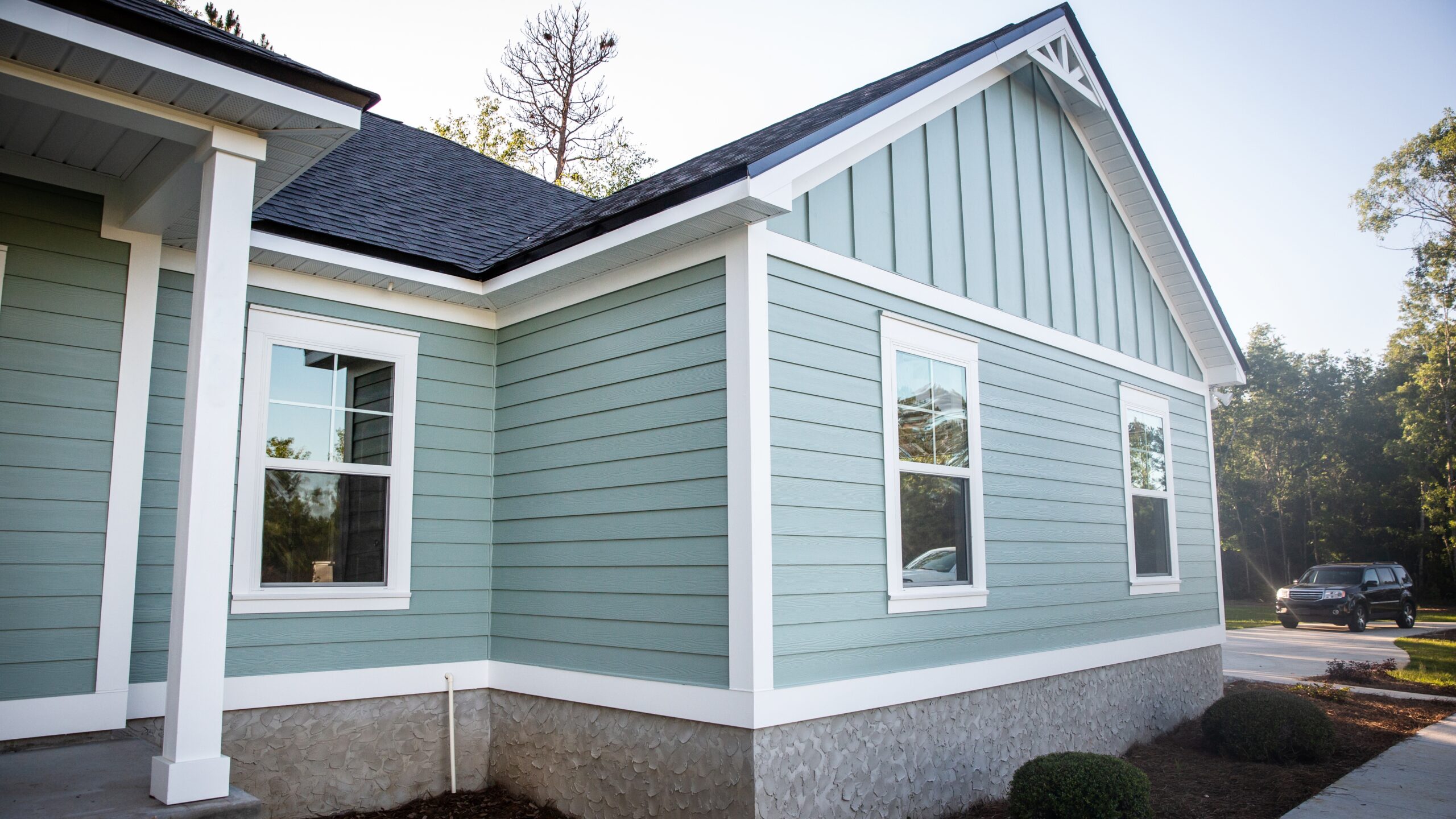 A home with blue siding