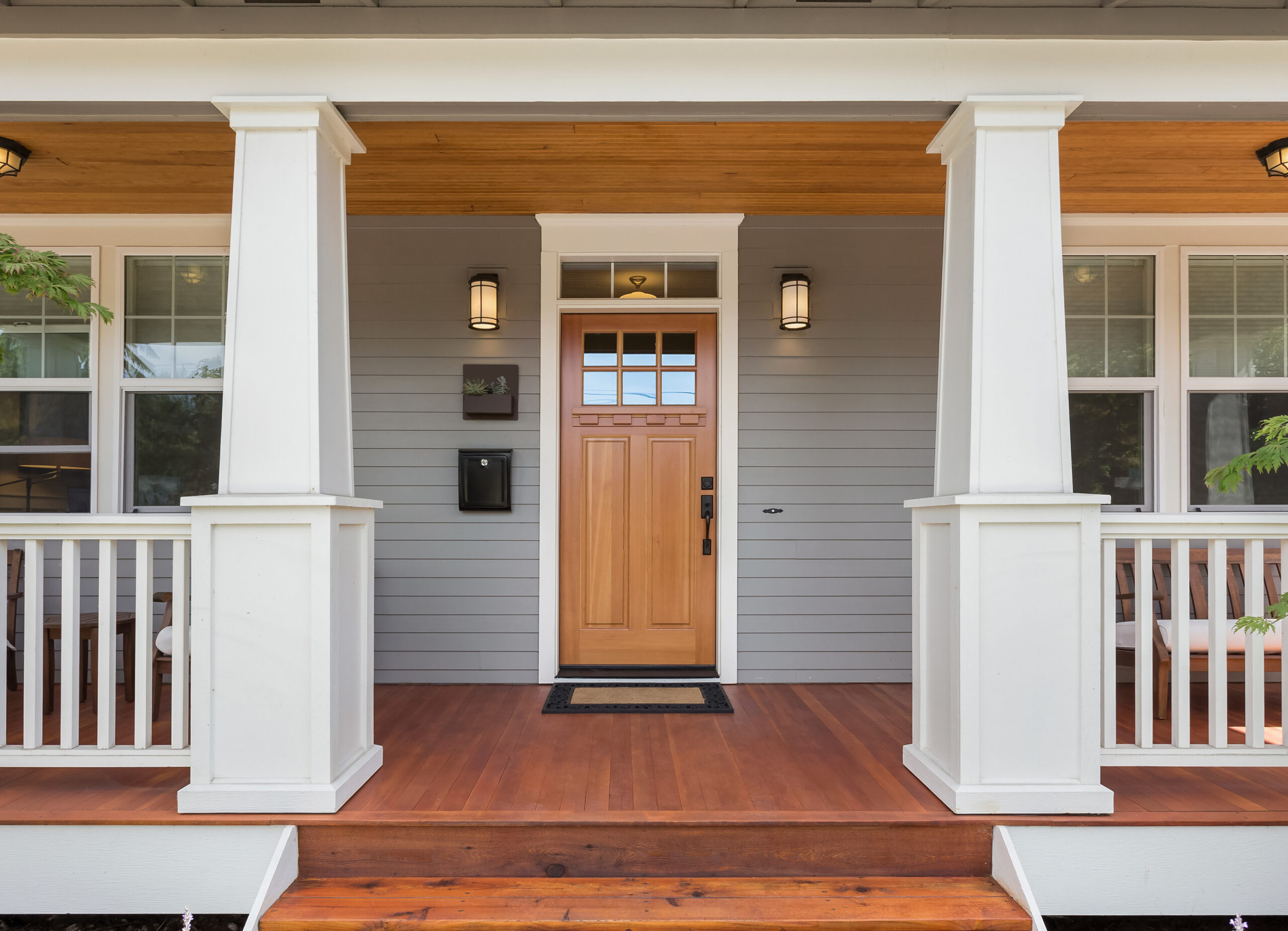 Wooden entry door with window