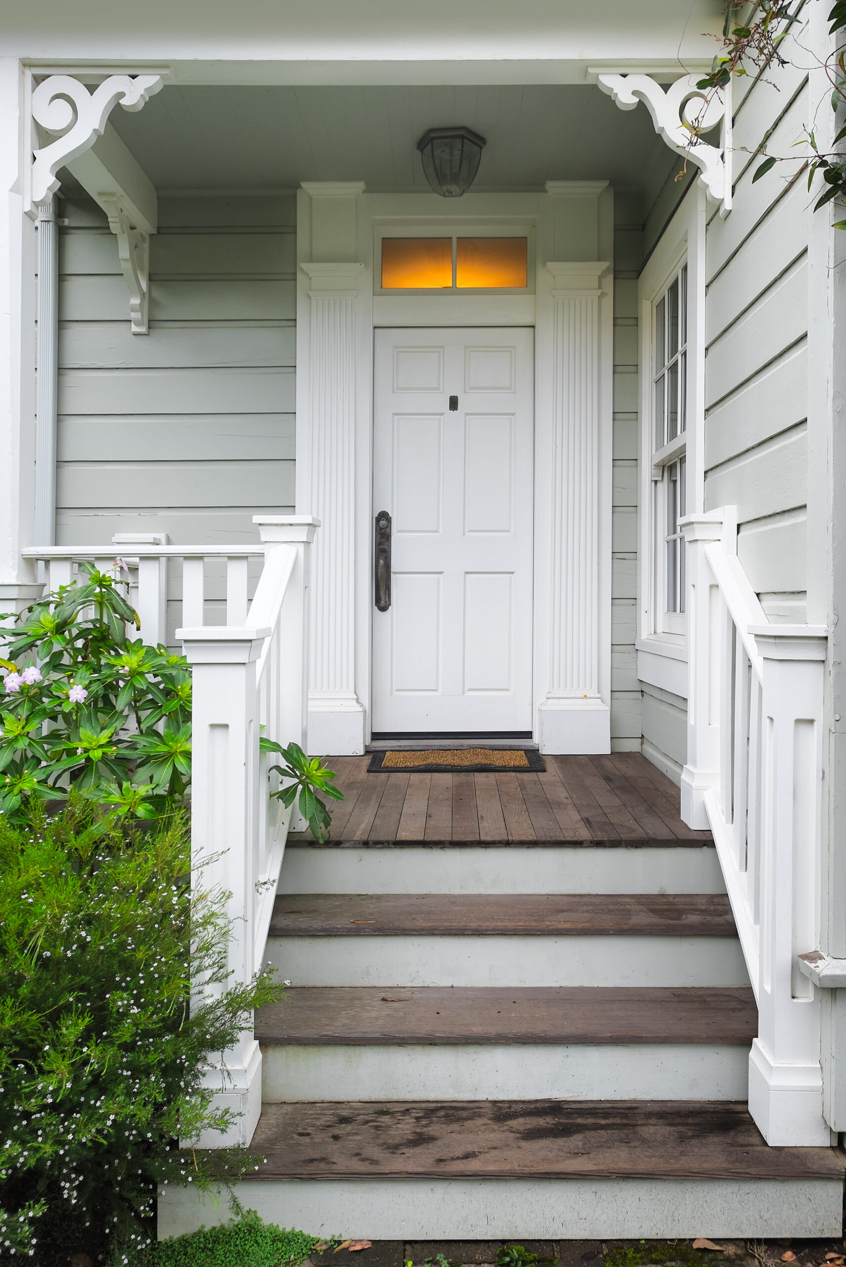 There is a beautiful white door.